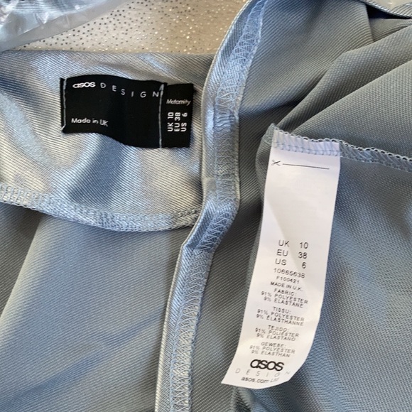 NWT Maternity Blue Satin Wrap Cocktail Midi Dress Size 10 - Picture 14 of 16